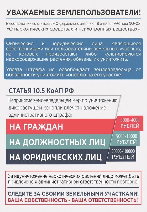 Ответственность владельцев и собственников земельных участков за произрастание на них наркосодержащих растений!.